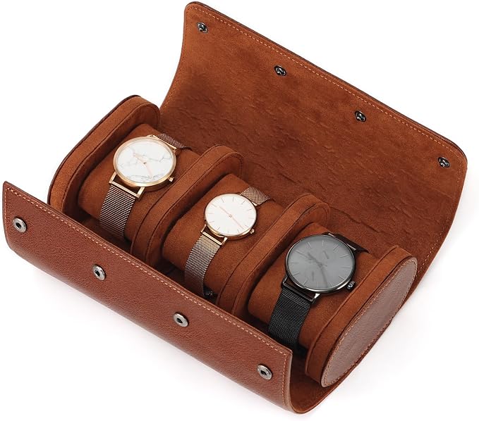 JOYIR Watch Roll for Travel, Genuine Leather Watch Case Organizer by JOYIR