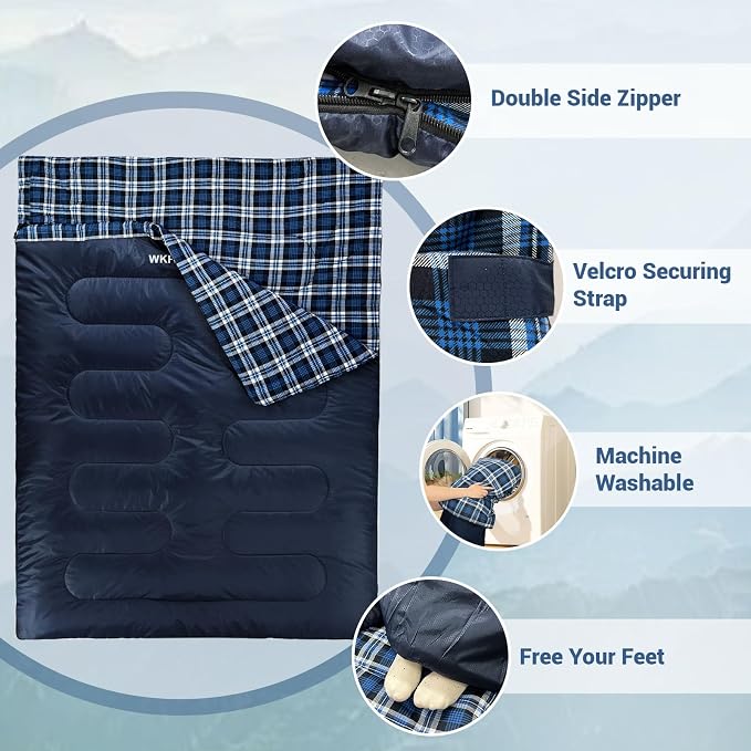 Double Sleeping Bag for Adults Machine Washable 2 Person Camping Sleeping Bag - Image 3