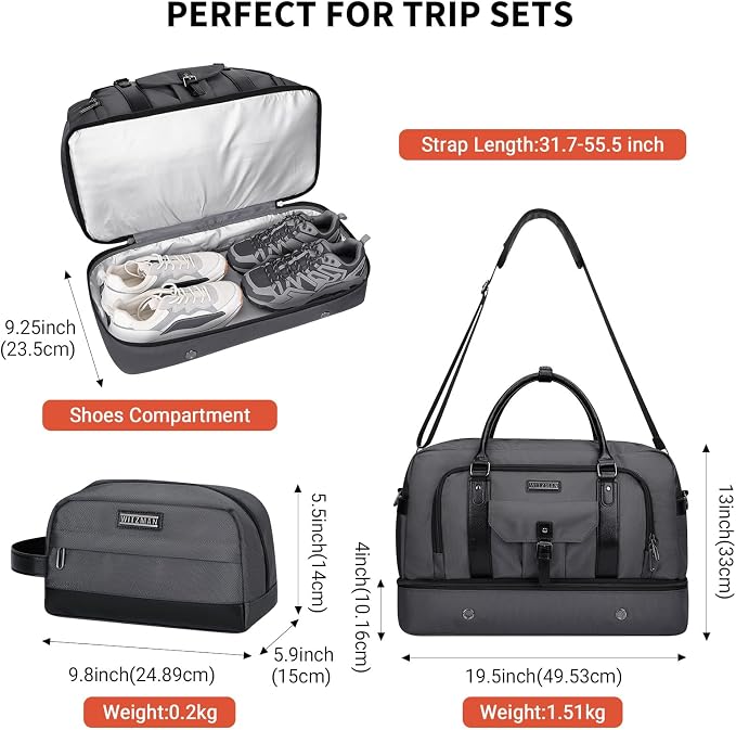WITZMAN Weekender Bags for Men Women Carry On Duffle Overnight Bag - Image 5