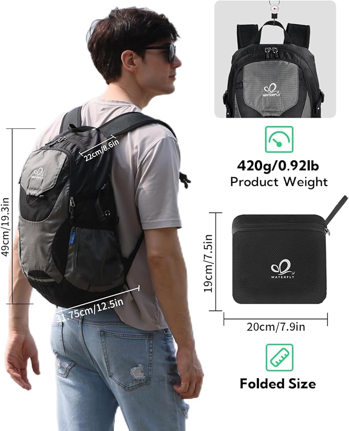 WATERFLY Lightweight Packable Hiking Backpack: 30L Foldable Travel Daypack - Image 2
