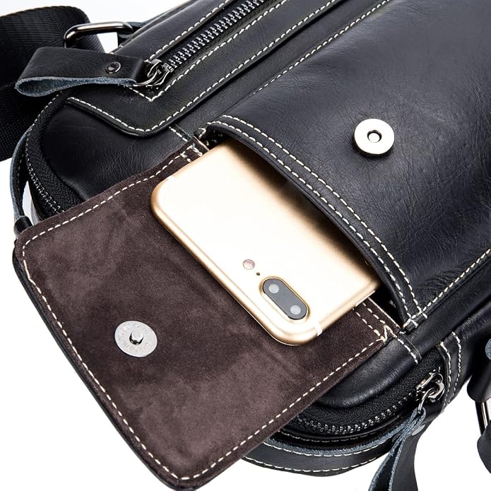 KPYWZER Genuine Leather Shoulder Bag Small Men Messenger Pack Handbag Sling - Image 6