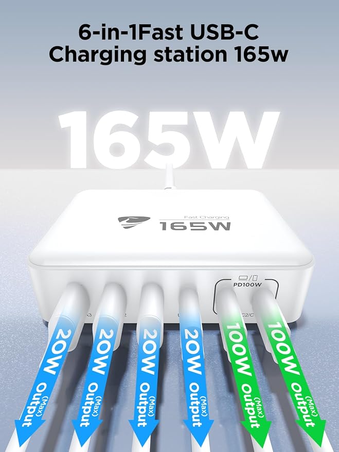 165W USB C Charger Block, 6 Port Multi USB-C Charging Station, 100W PD Fast - Image 6