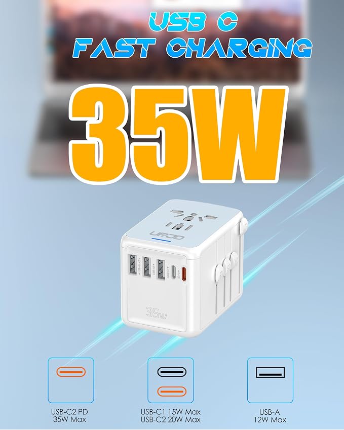 Universal Travel Adapter 35W PD Fast Charging Offers 3X2.4A USB-A Ports - Image 2