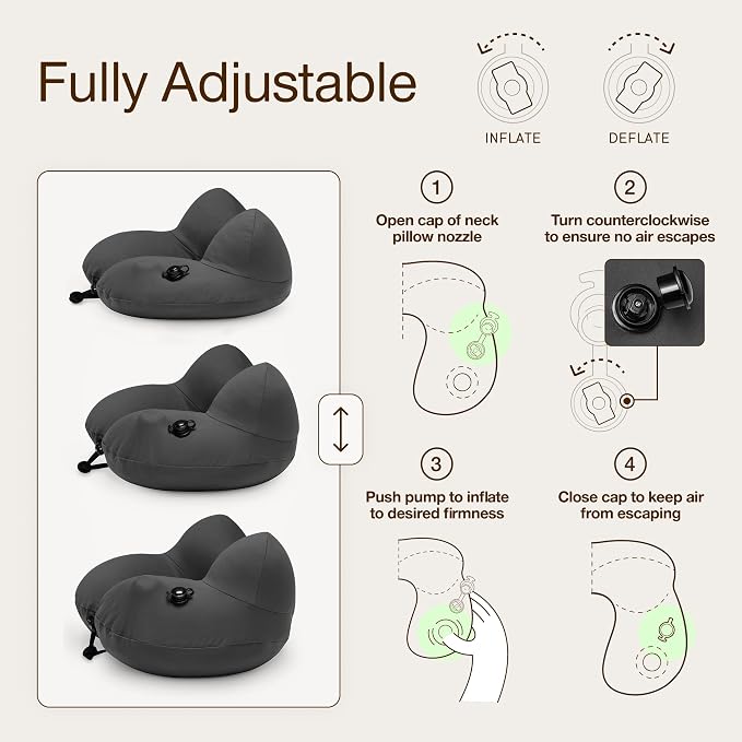 Coop Home Goods AirJustable Travel Neck Pillow, Inflatable, Adjustable Support - Image 3