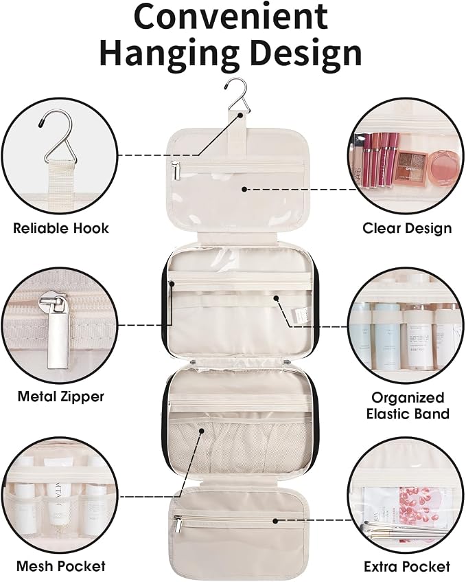 Narwey Hanging Toiletry Bag for Women Travel Makeup Bag Organizer Toiletries - Image 4
