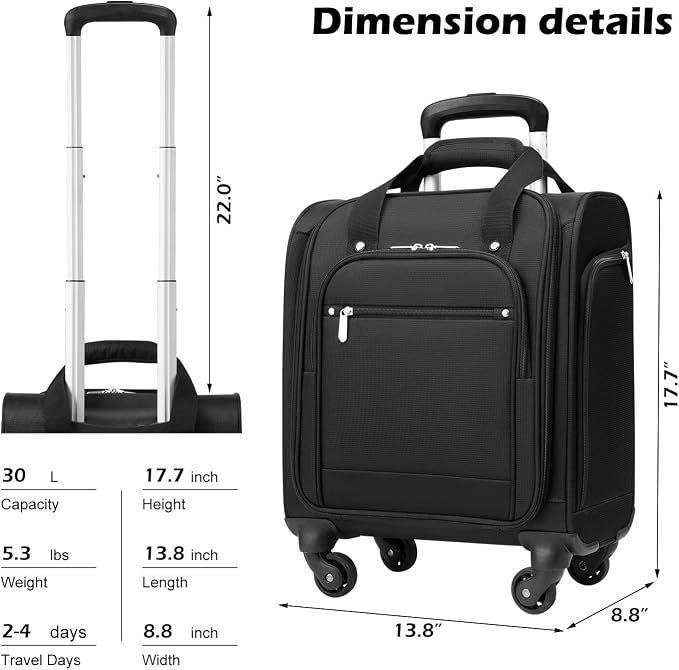 Coolife Underseat Carry On Luggage Softside Lightweight Rolling Travel Bag - Image 7