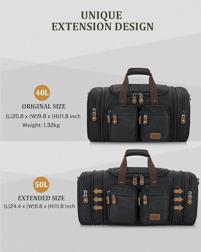 Gonex Canvas Duffle Bag for Travel, Expandable Water Resistant 50L Carry on - Image 7