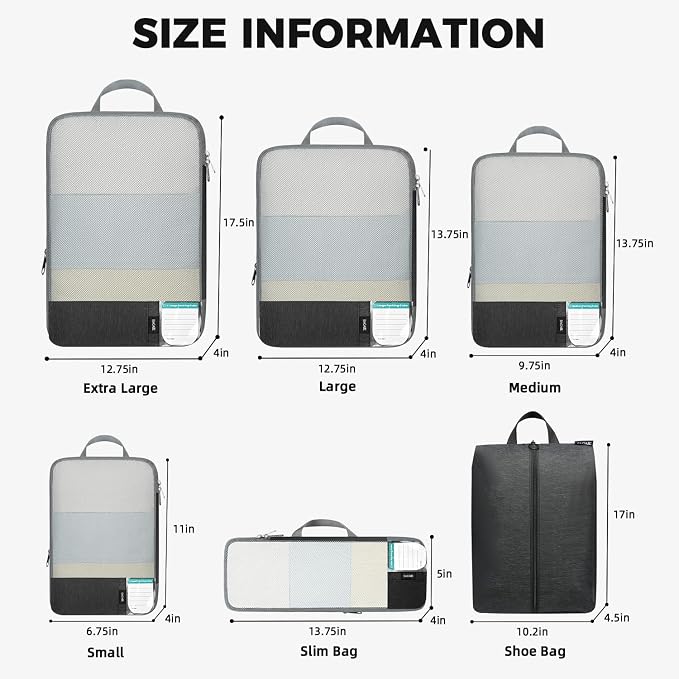 BAGAIL 6 Set/4 Set Lightweight Compression Packing Cubes - Image 4
