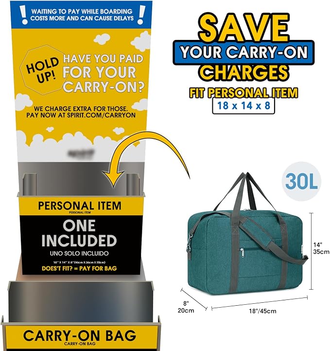 For Spirit Airlines Personal Item Bag 18x14x8 Foldable Travel Duffel Bag Tote - Image 2