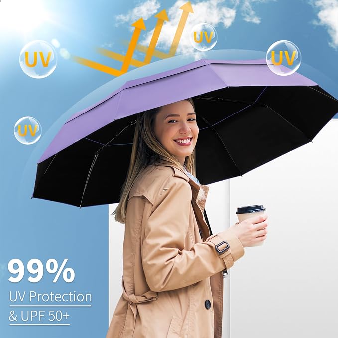 Seniny Windproof Travel Umbrella, Double Vented Canopy Large Umbrellas - Image 7