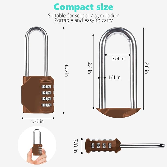 CL21MC 2.6 Inch Long Shackle Combination Lock, 4 Digit Combination Padlock Set - Image 2