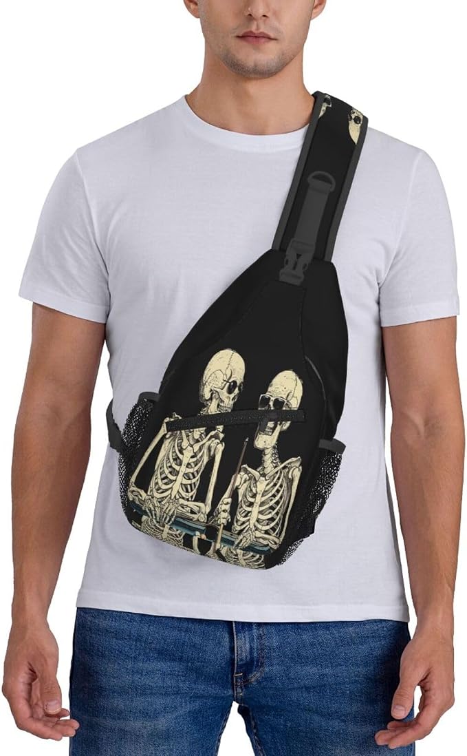 SUPLUCHOM Sling Bag Funny Skeleton Hiking Daypack Crossbody Shoulder Backpack - Image 7