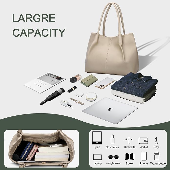KKXIU Tote Bag for Women Vegan Leather Shoulder Purse Large Capacity Travel Bag - Image 6