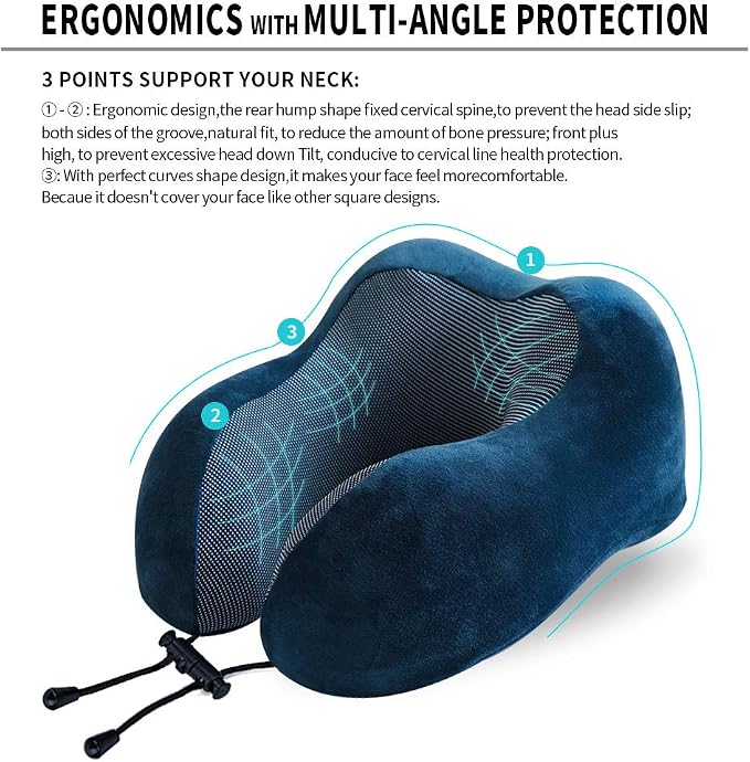 Travel Pillow, Best Memory Foam Neck Pillow Head Support Soft Pillow - Image 7