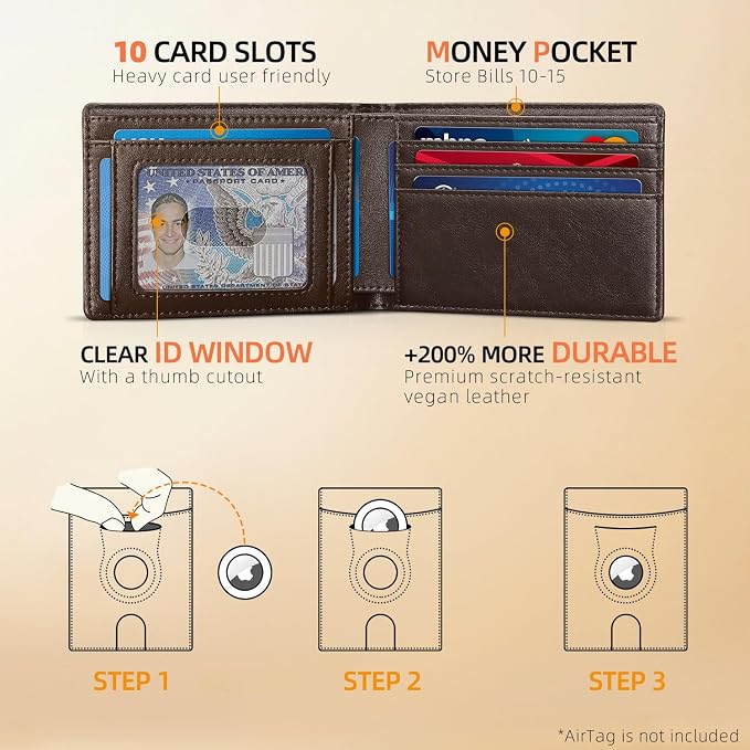 RUNBOX AirTag-Wallet-Mens-Slim-RFID Blocking Wallets Leather - Image 2