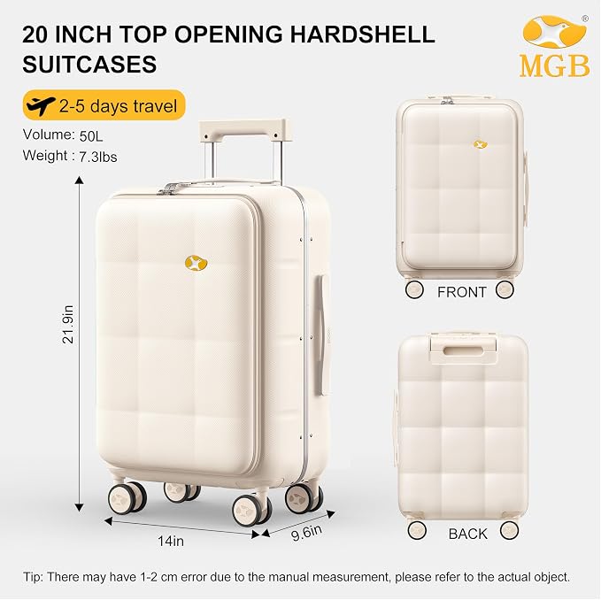 MGB 20 Inch Top Open Carry On Luggage 22x14x9 Airline Approved, Aluminum Frame - Image 3