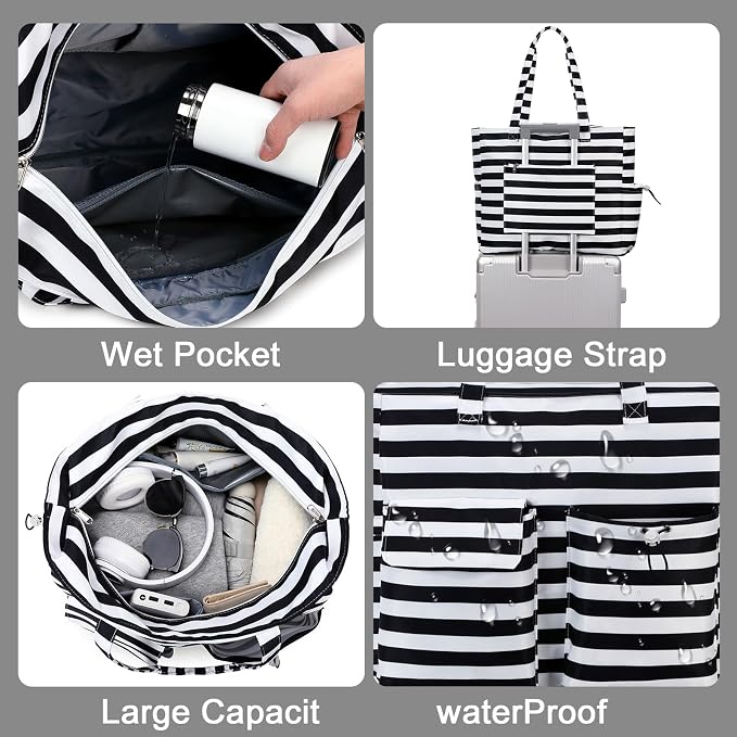 LEDAOU Large Beach Tote Bag Women Waterproof Sandproof Zipper Beach Tote Bag - Image 3
