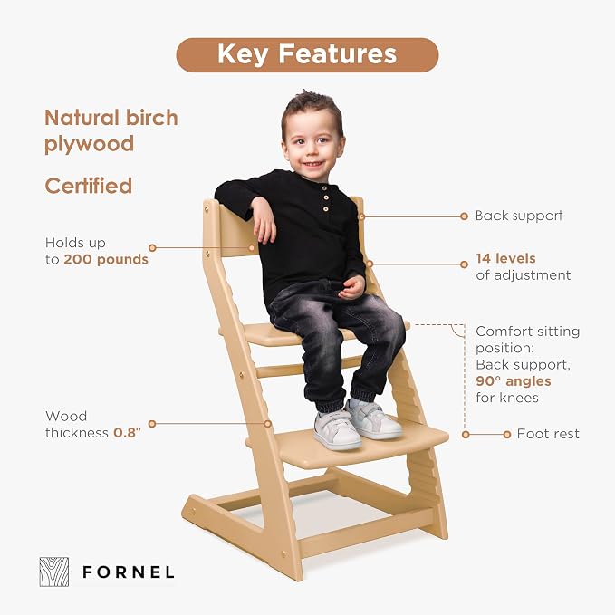 FORNEL Scandinavian Wooden High Chair | The Adjustable Grow-with-Me Chair - Image 3
