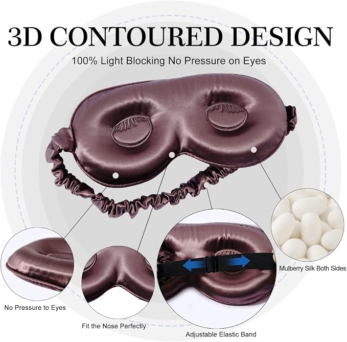 ZIMASILK Adjustable 22 Momme 100% Pure Mulberry Silk Sleep Mask, 3D Contoured - Image 2