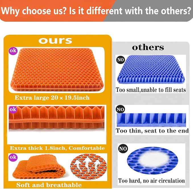 Plus Size Gel Seat Cushion for Long Sitting, Extra Large and Thick, Seat - Image 5
