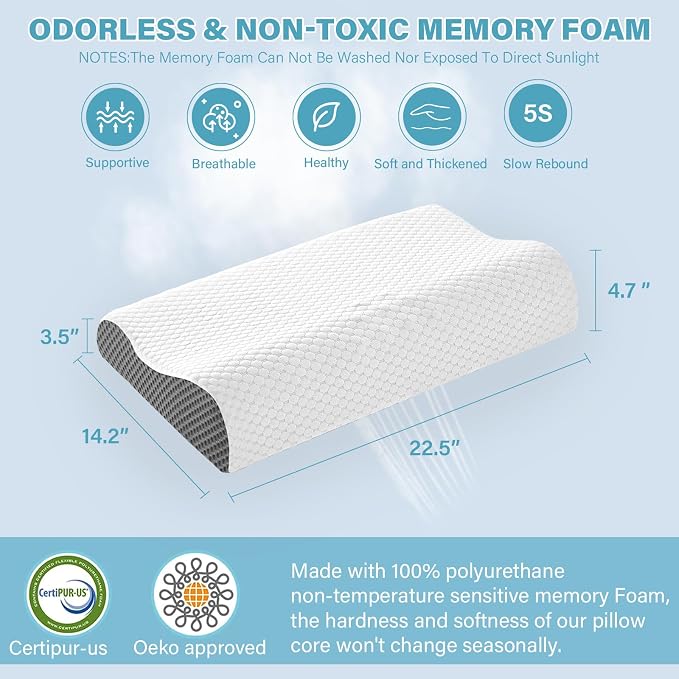 2 Pack Memory Foam Cooling Bed Pillows - Image 6