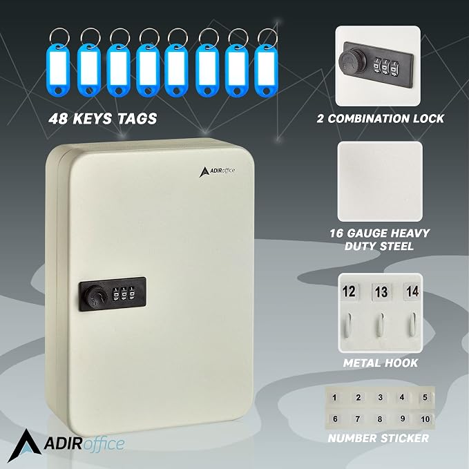 AdirOffice Key Lock Box – 48 Key Hooks Wall Mounted Key Cabinet Lock Box - Image 3