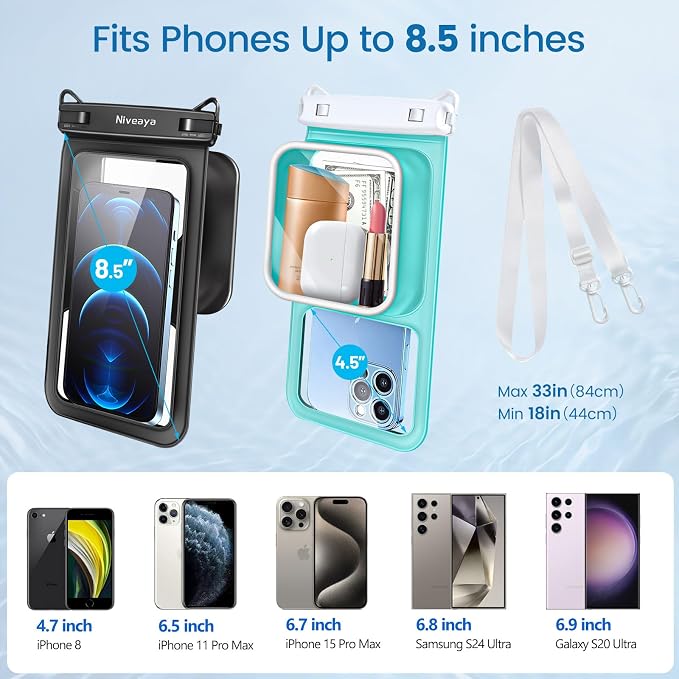 Niveaya 2 Pack IPX8 Waterproof Phone Pouch, Large Space Cell Phone Pouch - Image 4