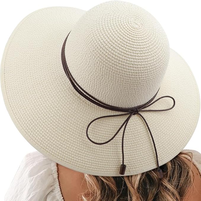 DRESHOW Beach Hats for Women Big Straw Wide Brim Summer Hat Floppy Foldable by DRESHOW