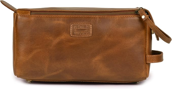 LEATHER VILLAGE Premium Leather Travel Toiletry Bag - Image 2