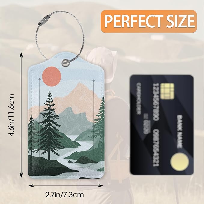 3 Pcs Luggage Tag for Suitcases, Mountain and Tree Sunset Landscape Leather - Image 2