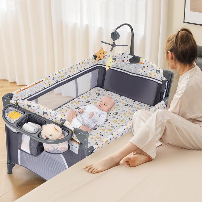INFANS Pack and Play, 5 in 1 Baby Bedside Sleeper by INFANS