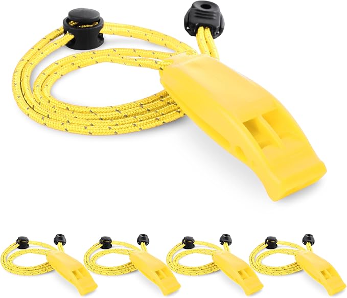 4 Pack Emergency Whistles with Adjustable Reflective Lanyard, Shrill Loud by CooBigo