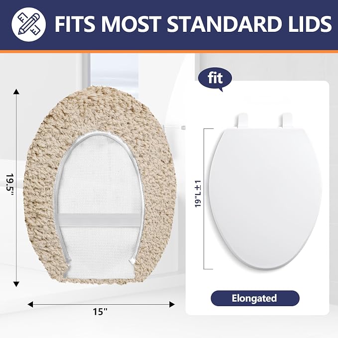 Microfiber Elongated Toilet Seat Cover 19.5"x 15" Machine Washable Solid Toilet - Image 2