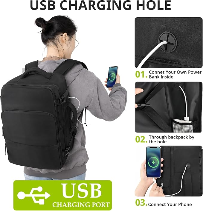Travel Backpack for Women Men, Travel Laptop Backpack w/USB Charging Port - Image 6