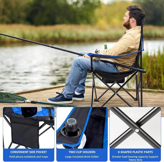 EMERIT Oversized Padded Camping Chair, 350LB Heavy Duty Quad Fold Chair - Image 4