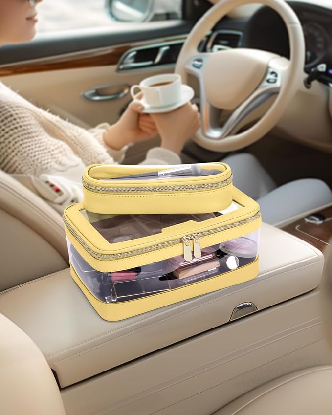 Travel Clear Makeup Bag with Makeup Brush Bag, Leather Makeup Case Toiletry Bag - Image 3