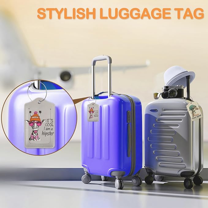 Funny Hipster Giraffe 3 Pack PU Leahter Luggage Tag - Image 5