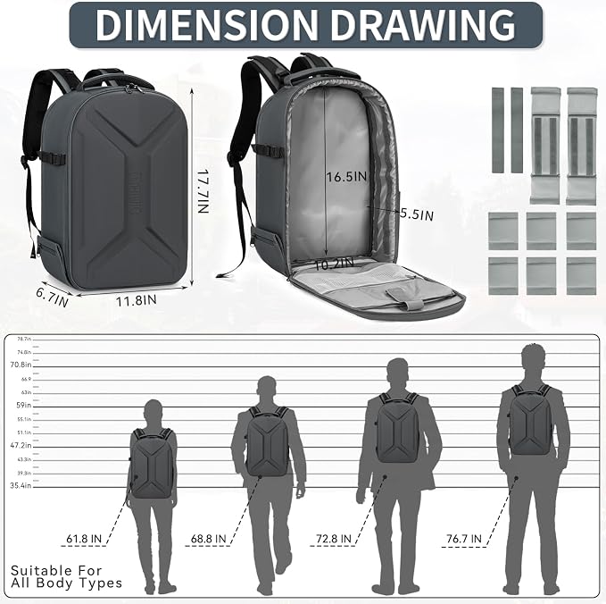 TORIBIO Camera Backpack, Hardshell DSLR Photography Camera Bag, Waterproof Hard - Image 3