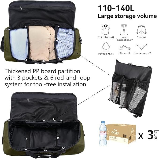 Vomgomfom Wheeled Collapsible Duffel Bag, 110L-140L Expandable Checked Luggage - Image 2