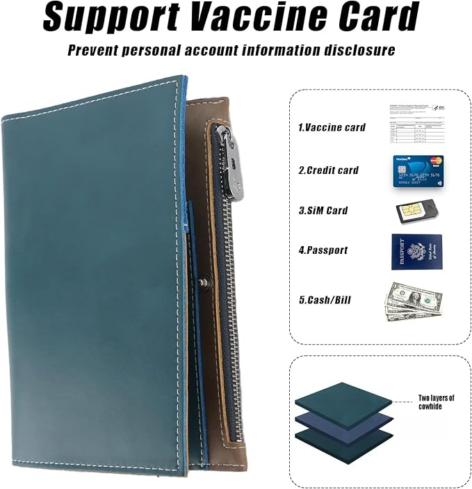 Genuine Leather Travel Passport Wallet, Slim RFID Blocking Holder - Image 4