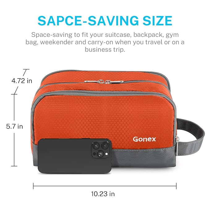 Gonex Travel Toiletry Bag Nylon, Dopp Kit Shaving Bag Toiletry Organizer Orange - Image 5