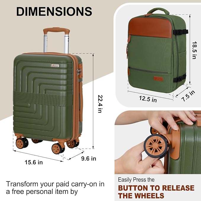 Romswi Luggage Sets 2 Piece22In, Expandable 22x14x9 Carry On Luggage - Image 9