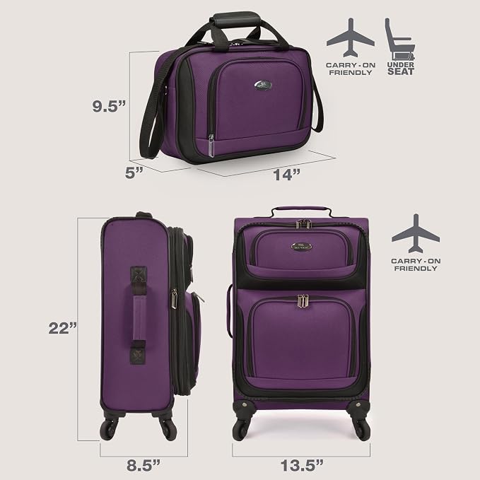 U.S. Traveler Lightweight Rolling 20" Carry On Luggage Softside Suitcase - Image 3