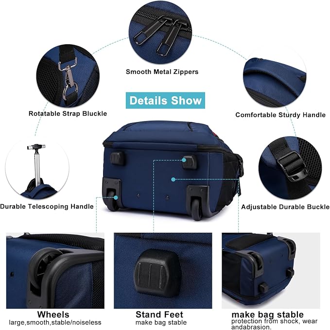 Rolling Backpack for Adults, 17inch Laptop Travel Backpack - Image 4