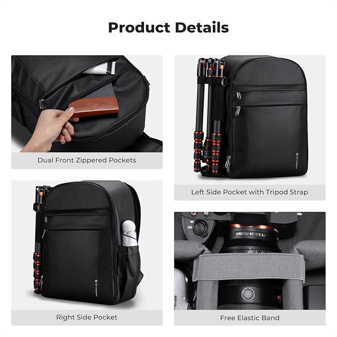 K&F CONCEPT Camera Backpack Bag, Professional DSLR/SLR/Mirrorless Camera Bag - Image 6