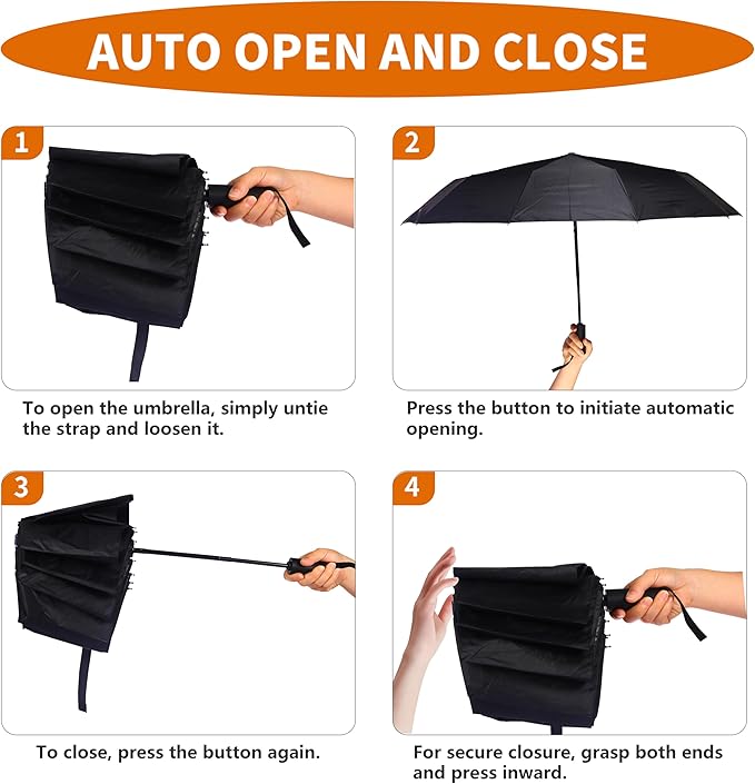 Double 10-Rib 46 Inch Compact Travel Umbrella - Image 5