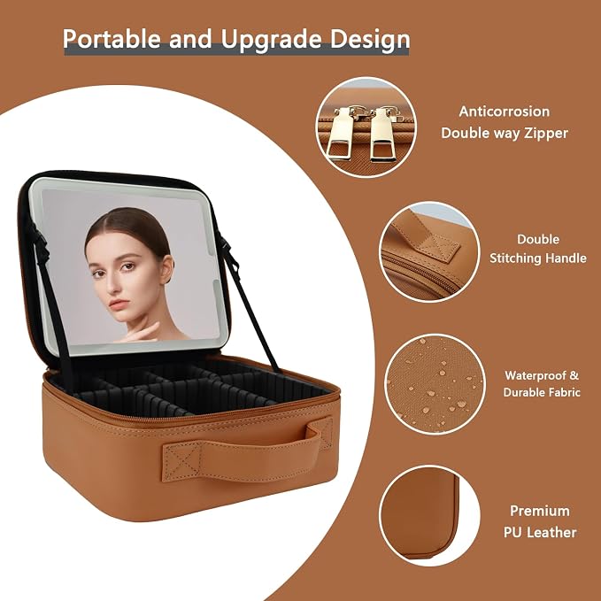 Makeup Bag with Led Mirror, Travel Makeup Organizer with 3 Color Setting - Image 4