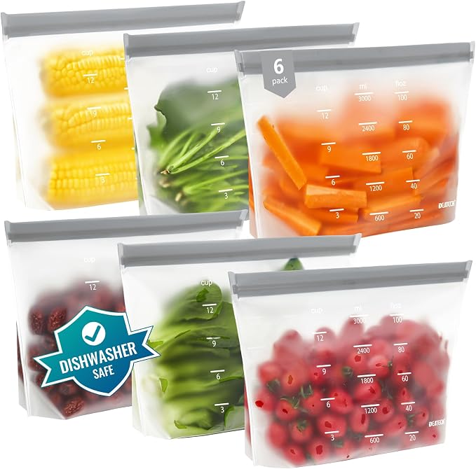 IDEATECH Reusable Bags Dishwasher Safe, BPA Free Reusable Freezer Bags Stand Up by IDEATECH