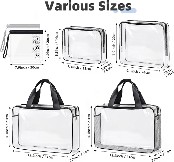 ABSOFINE Clear Toiletry Bag for Travel Size Toiletries, 4 Pack Large Waterproof - Image 2