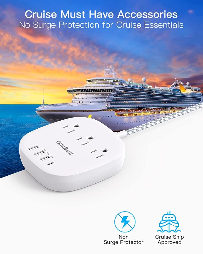 PD 20W USB C 3 Outlet 4 USB Ports Flat Plug Power Strip No Surge Protector - Image 3